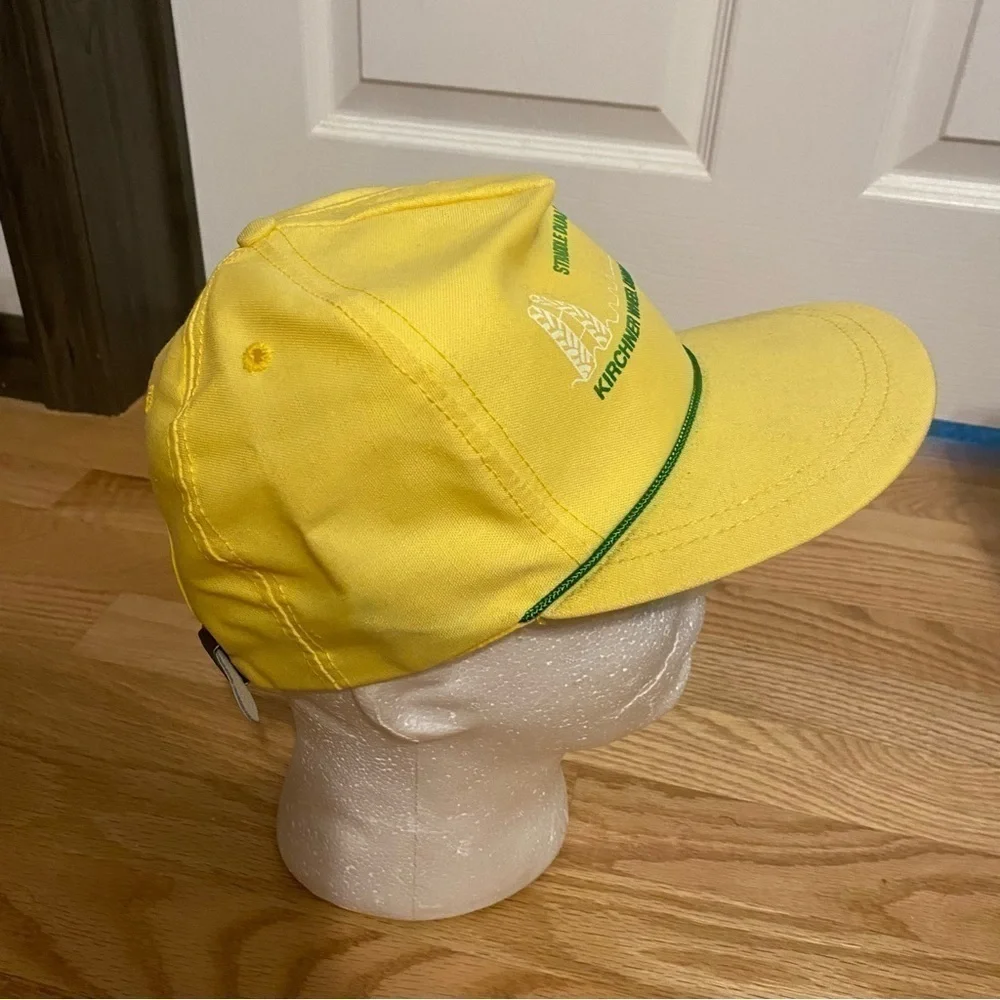 Vintage Straddle Duals John Deere Tractor Hat Strapback Yellow Green Rope
